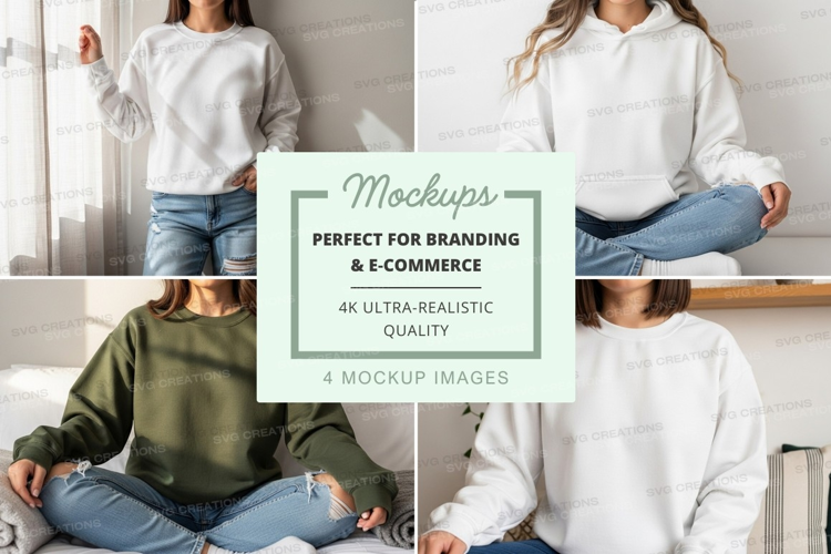 Woman yoga meditation mockup white hoodie jeans home