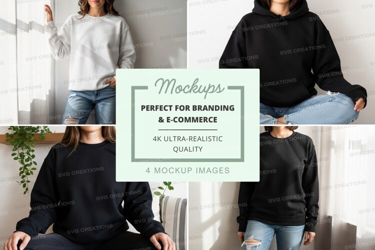 Woman mockup meditating in casual sweater at home example image 1