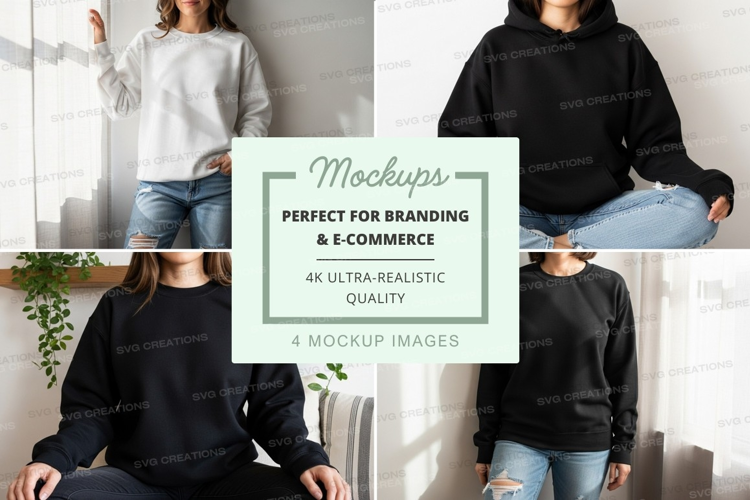 Woman mockup meditating in casual sweater at home