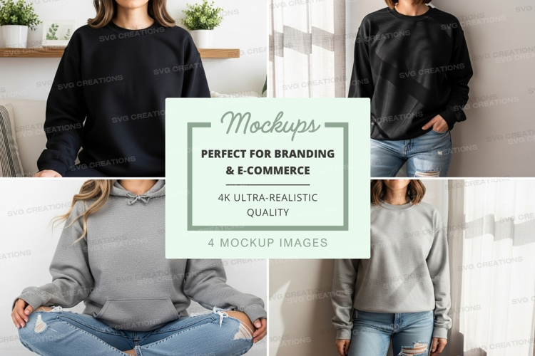 Woman wearing casual hoodie mockup in home setting