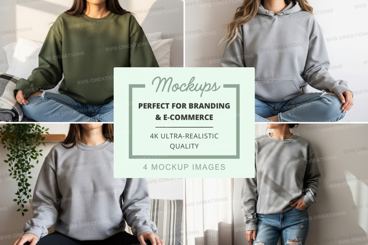 Woman meditating in hoodie mockup lifestyle indoor
