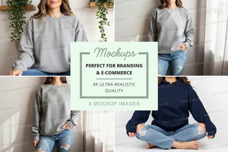 Woman casual sweater mockup lifestyle indoor natural light