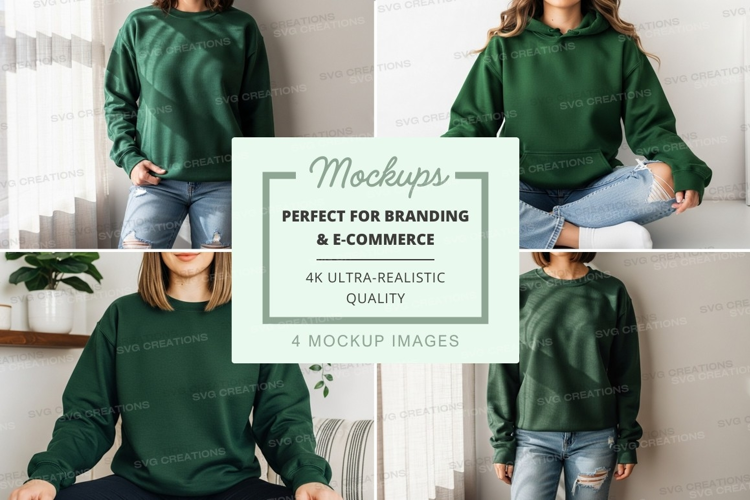 Woman in green hoodie meditating at home mockup