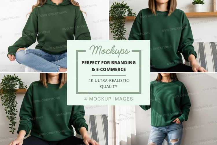 Woman green sweater mockup indoor lifestyle minimalist