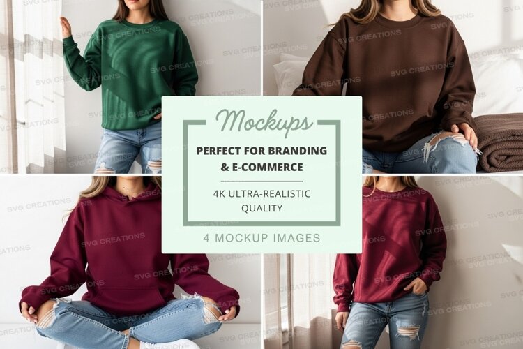 Woman mockup sweater casual pose white wall lifestyle example image 1