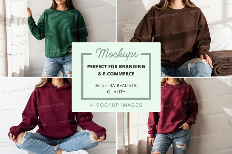 Woman mockup sweater casual pose white wall lifestyle