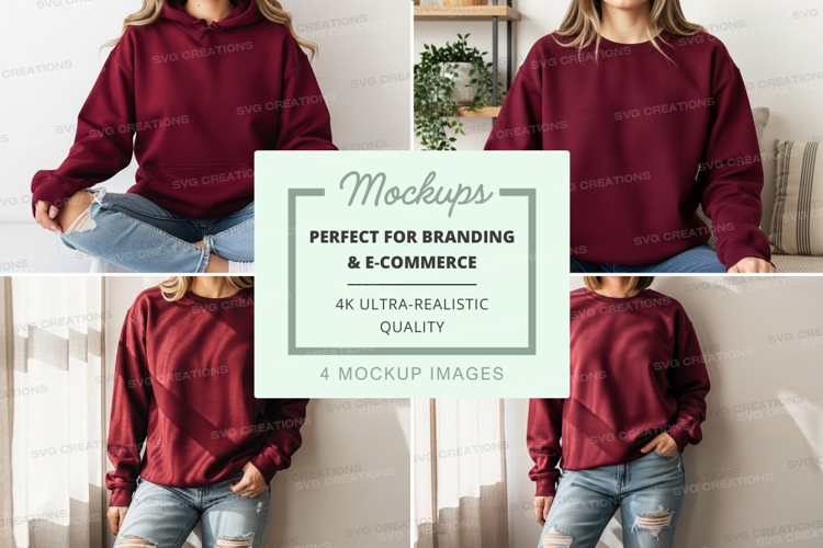 Mother daughter matching burgundy sweaters mockup lifestyle
