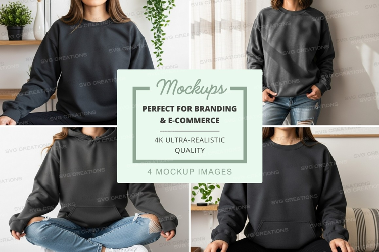 Woman in oversized sweater mockup indoor minimalist lifestyl