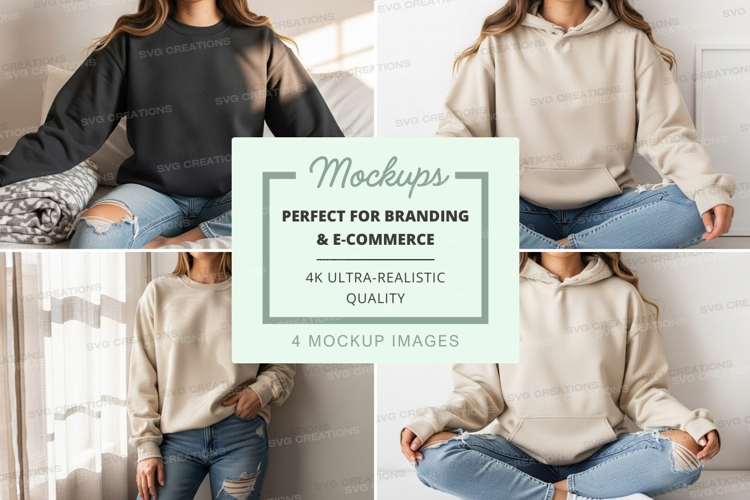 Woman meditating in hoodie mockup on white background