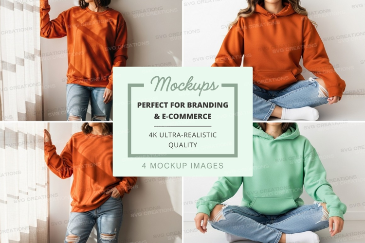 Woman meditating mockup in cozy sweater against brick wall