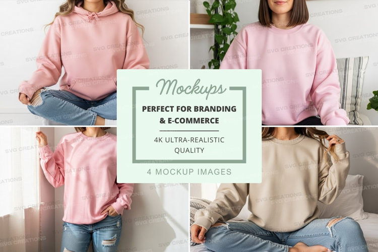 Mother daughter meditation mockup pink hoodie home relaxatio