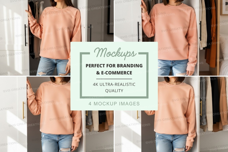 Woman and child pink sweater mockup display indoor