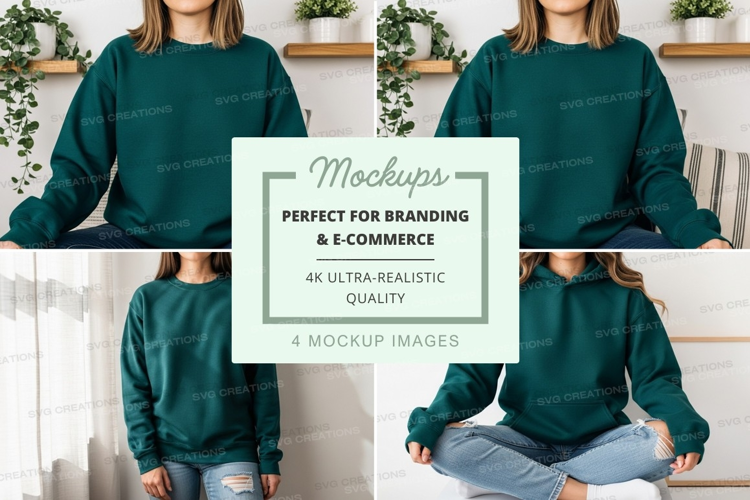 Green sweatshirt mockup on woman casual lifestyle white back