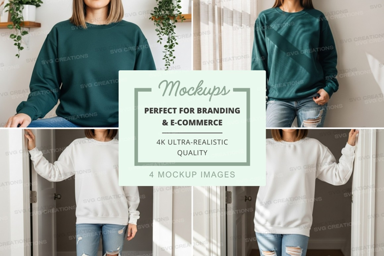 Woman and child sweater mockup on white brick wall