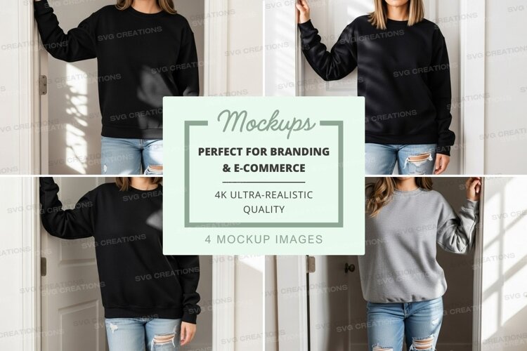 Woman wearing black sweater mockup on brick wall example image 1
