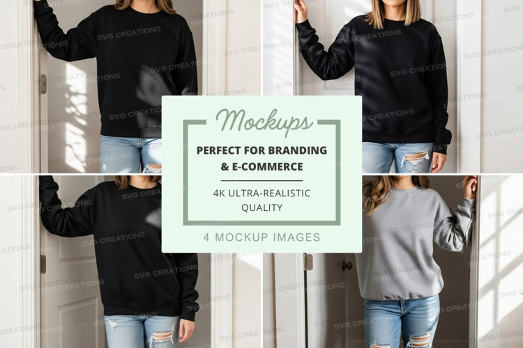 Woman wearing black sweater mockup on brick wall