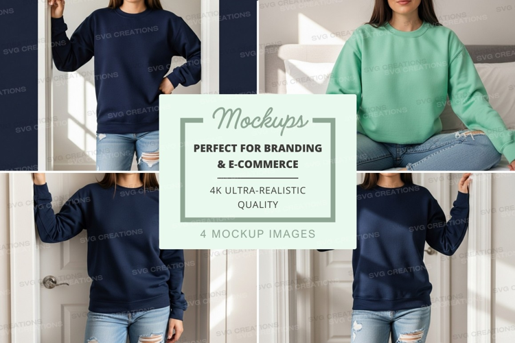 Woman mockup hoodie jeans lifestyle indoor casual display