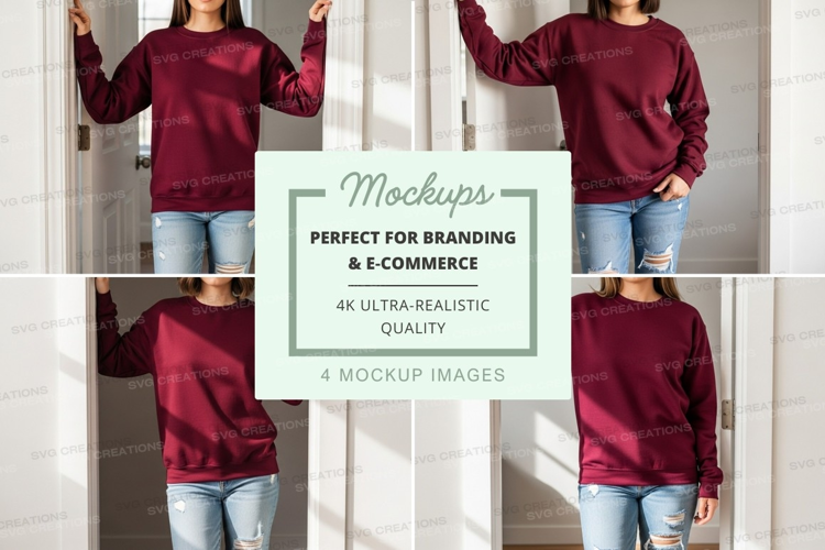 Woman mockup sweater pose white wall minimalist lifestyle