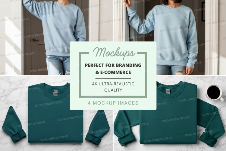 Oversized sweatshirt mockup on model and flat lay with coffe