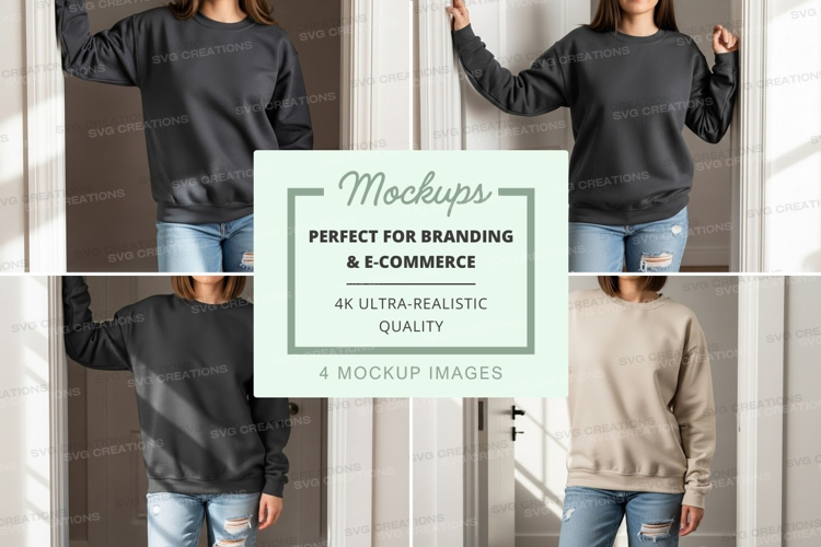 Woman wearing oversized sweatshirt mockup on wall