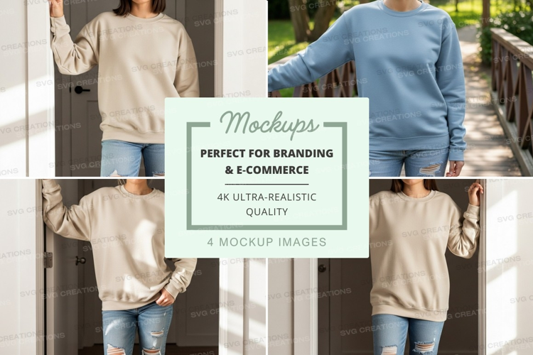 Woman wearing casual sweatshirt mockup on bridge outdoor lif