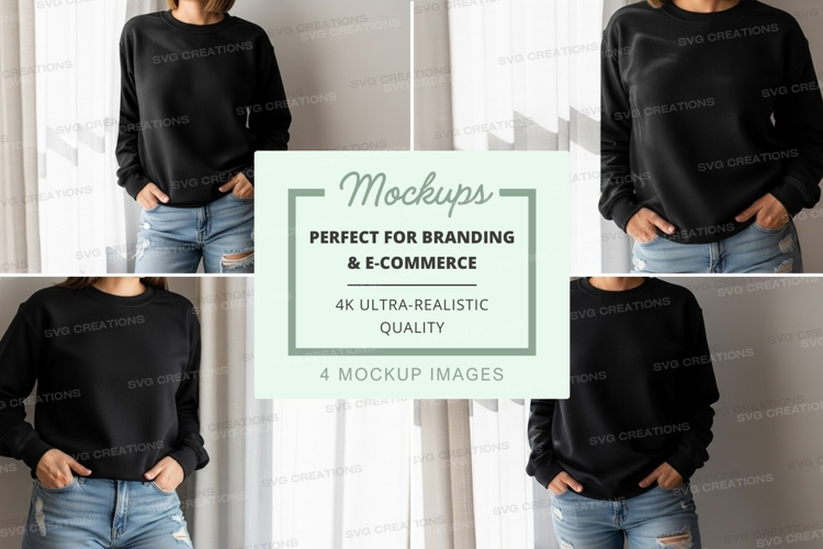 Black oversized sweater mockup on jeans casual style