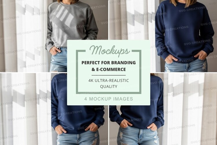 Woman wearing blue sweater mockup on white background example image 1