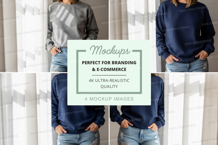 Woman wearing blue sweater mockup on white background
