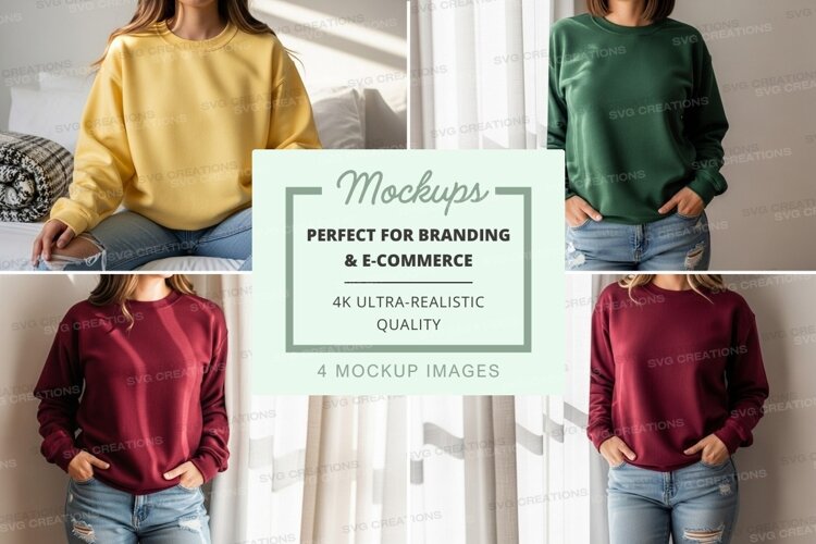Woman mockup sweater casual pose white wall lifestyle example image 1