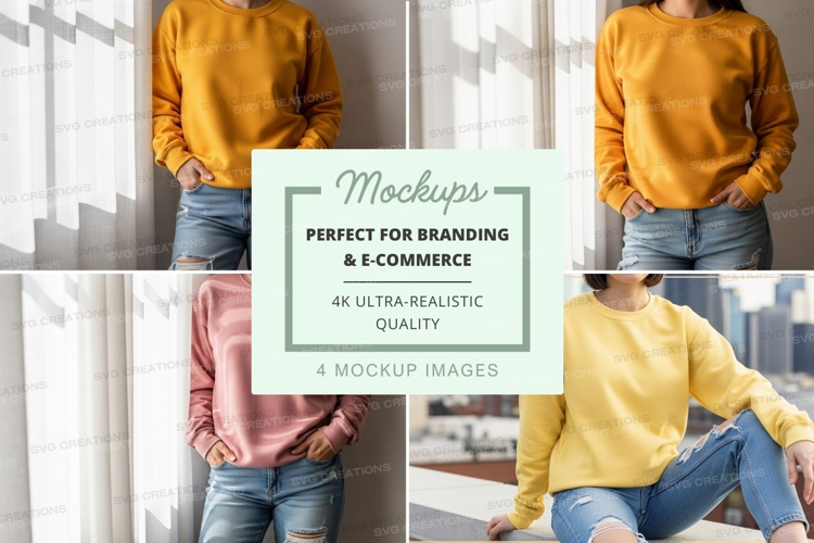Woman casual sweater mockup indoor natural light lifestyle
