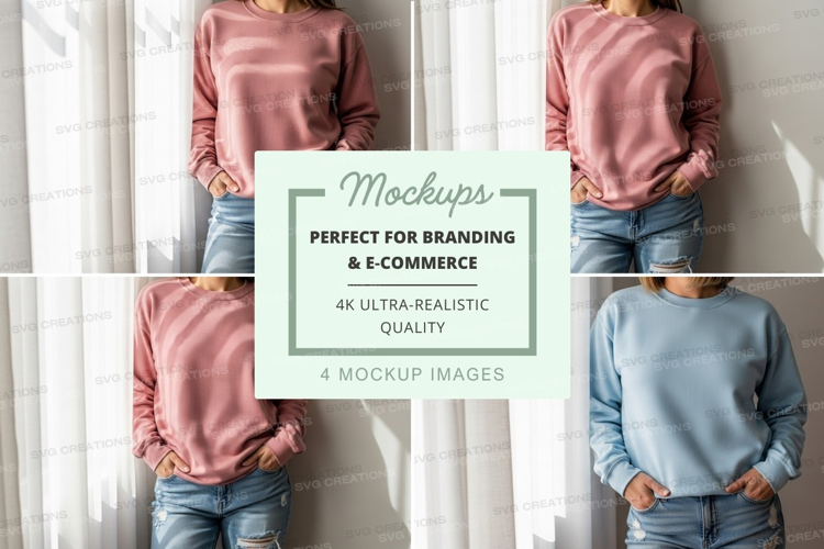 Woman casual sweater mockup on brick wall neutral tones