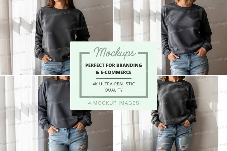 Woman casual outfit mockup on gray wall denim shirt example image 1