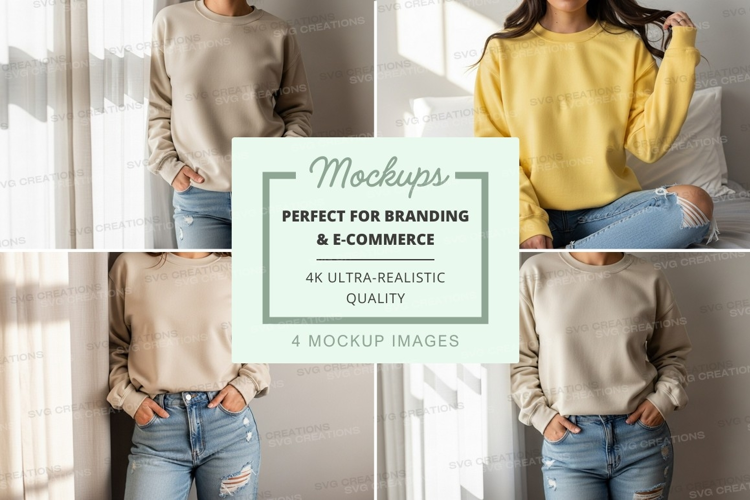 Woman sweater jeans mockup casual lifestyle indoor