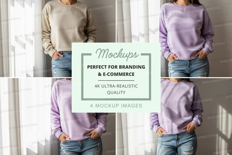 Woman mockup casual sweater jeans sunlight studio