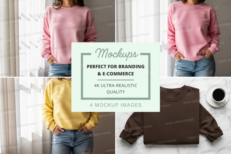Women casual oversized sweaters mockup on wall