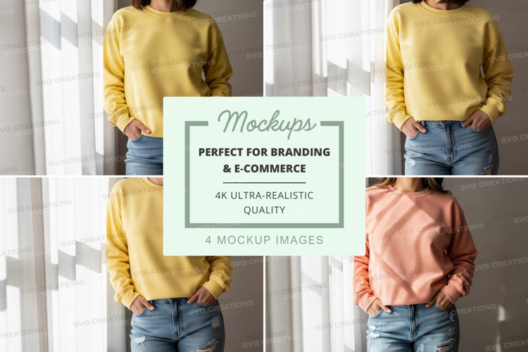 Woman wearing oversized sweater mockup casual denim