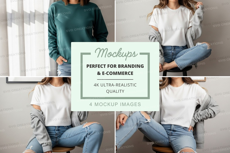 Woman casual mockup pose white wall lifestyle