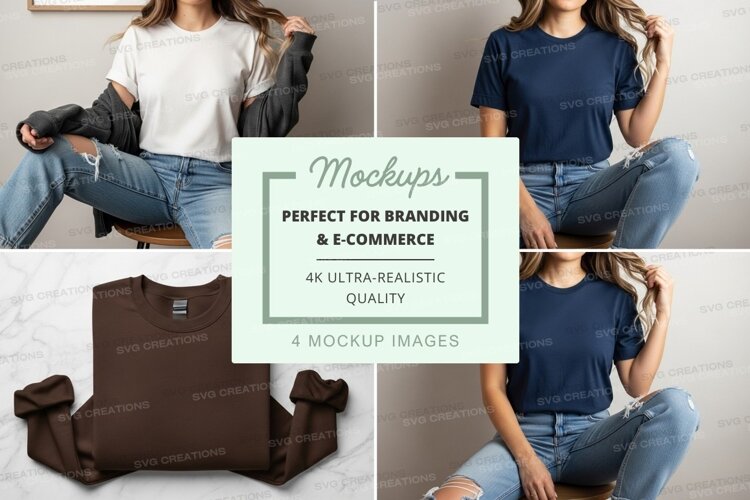 Woman wearing t-shirt mockup on gray backgroundwoman, t-shir example image 1