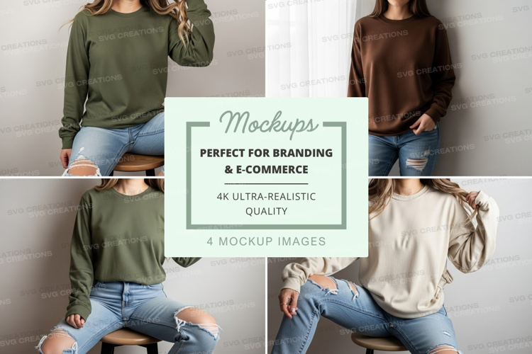 Women denim jeans mockup casual sitting pose studio