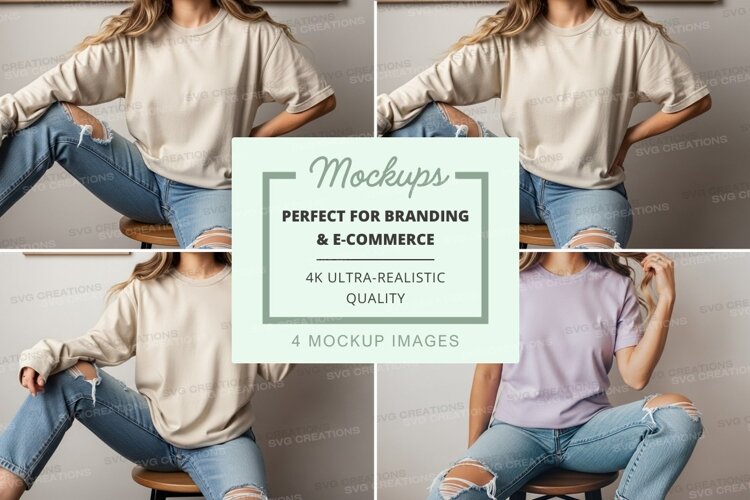 Woman jeans mockup casual pose ripped denim lifestyle example image 1