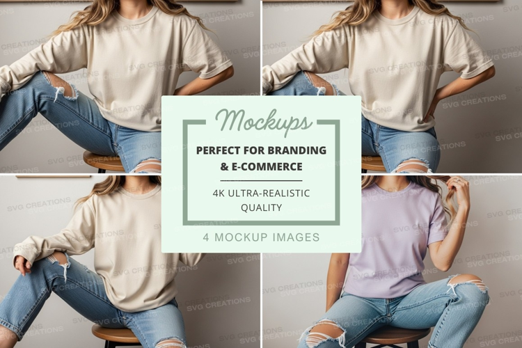 Woman jeans mockup casual pose ripped denim lifestyle