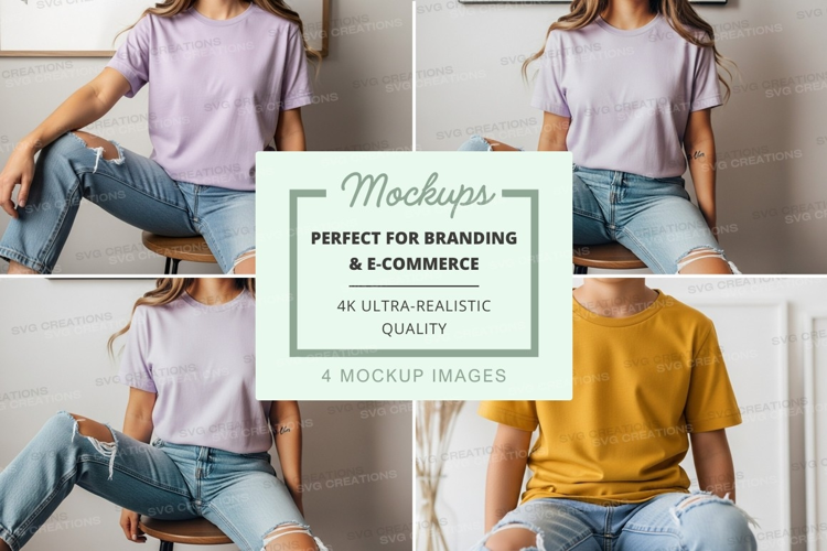 Woman jeans mockup sitting casual lifestyle white tee