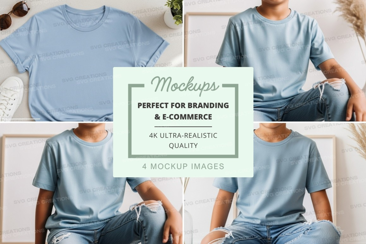 Blank blue t-shirt mockup on mannequin and model