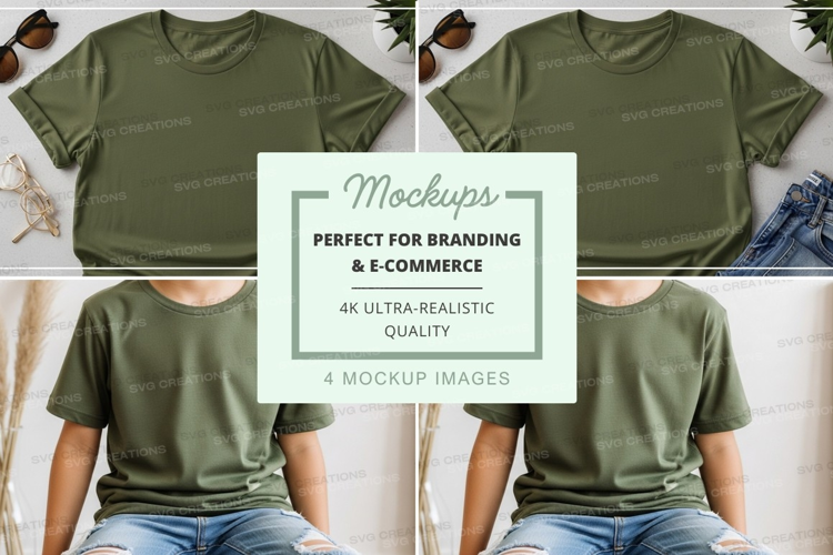 Green t-shirt mockup on mannequin and flat lay