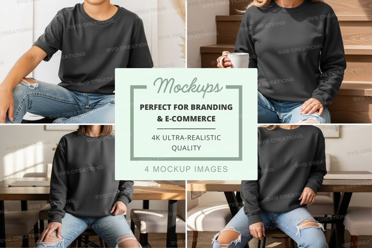 Casual couple mockup sitting jeans t-shirt home lifestyle
