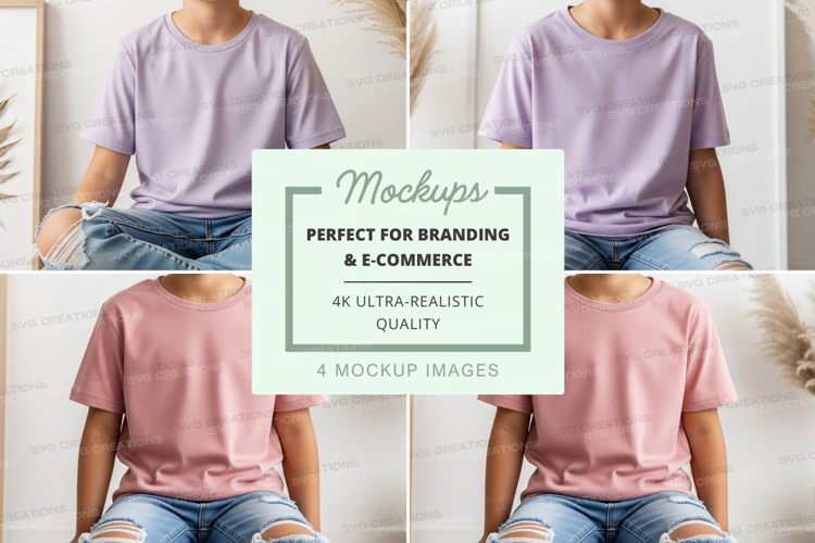 T-shirt mockup woman sitting jeans casual lifestyle minimali
