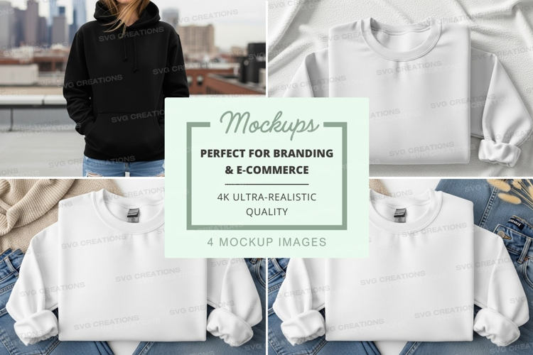 White and black hoodie mockup on jeans urban lifestyle