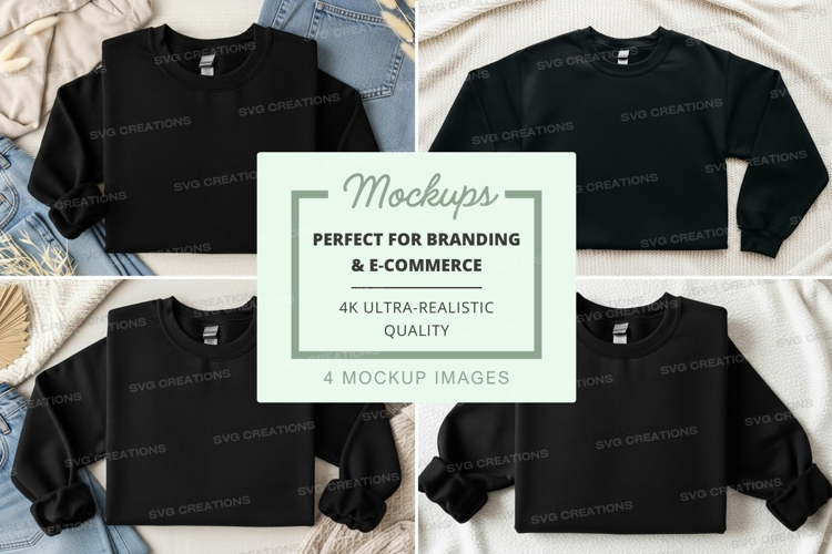Black hoodie mockup on white bed linen display