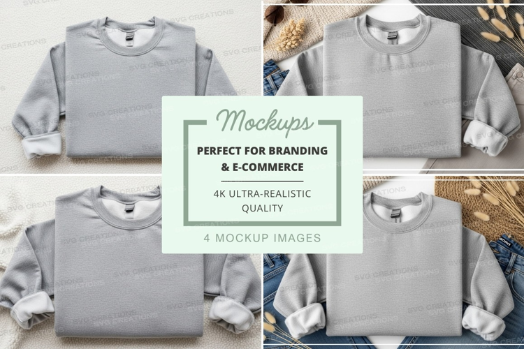 Blank gray sweatshirt mockup on hanger flat lay minimalist