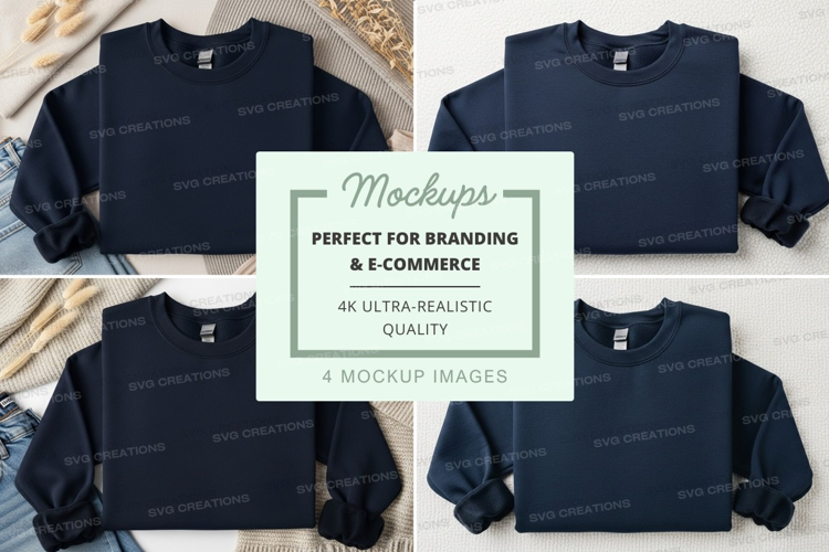 Navy blue sweatshirt mockup on marble flat lay